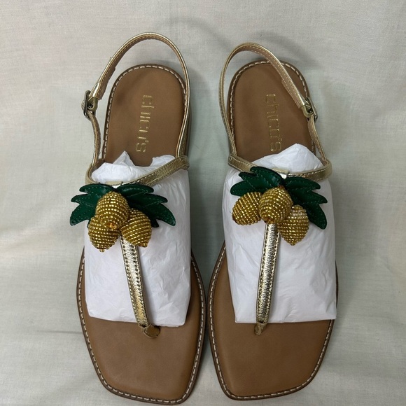 🌴 NEW Chico’s Island T-Strap Tropical Fruit Lemon Drop Beaded Sandals  S 8.5M - Picture 1 of 3